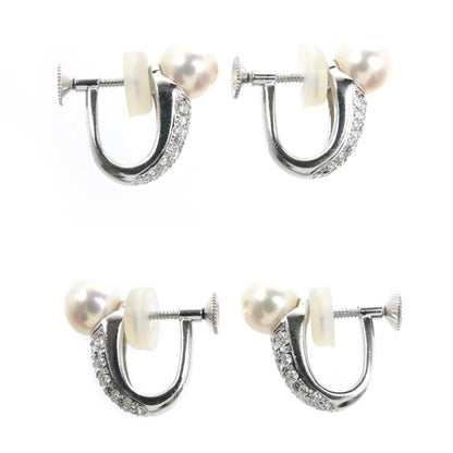 MIKIMOTO ミキモト K18WG ホワイトゴールド イヤリング ダイヤモンド パール約7mm 6.5g レディース【中古】