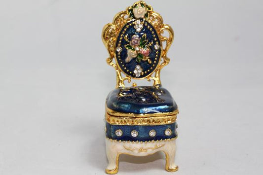 ブルー ホワイト Qf2703 ジュエリーボックス 宝箱 椅子 置物 ジュエリーケース インテリア 小物【新品】【買取品】