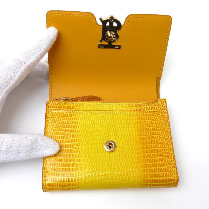 BURBERRY バーバリー TB コンパクトウォレット 三つ折り財布 イエロー 80660021 エンボスレザー レディース【未使用】【買取品】