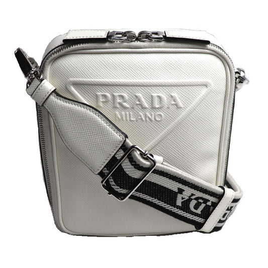 PRADA プラダ サフィアーノ 三角ロゴ ショルダーバッグ ホワイト 2VH154 メンズ【中古】