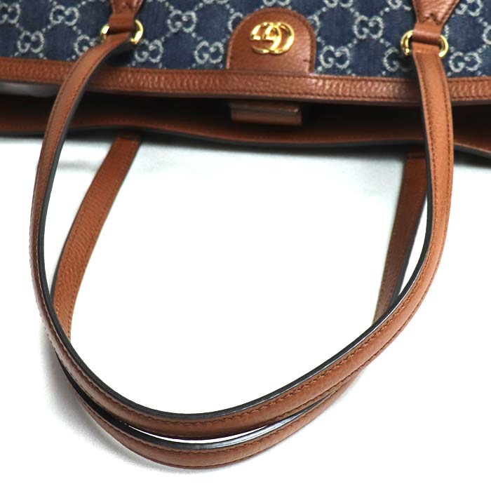 GUCCI グッチ GGデニム ミディアムトート トートバッグ ブルー ブラウン 631685 2KQGG 8375 レディース【中古】