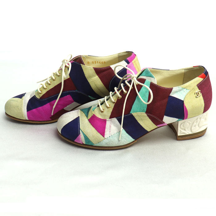 CHANEL シャネル レースアップ マルチカラー ヒールデザイン パンプス マルチカラー G31468 SIZE 35 1/2 C レディース【中古】