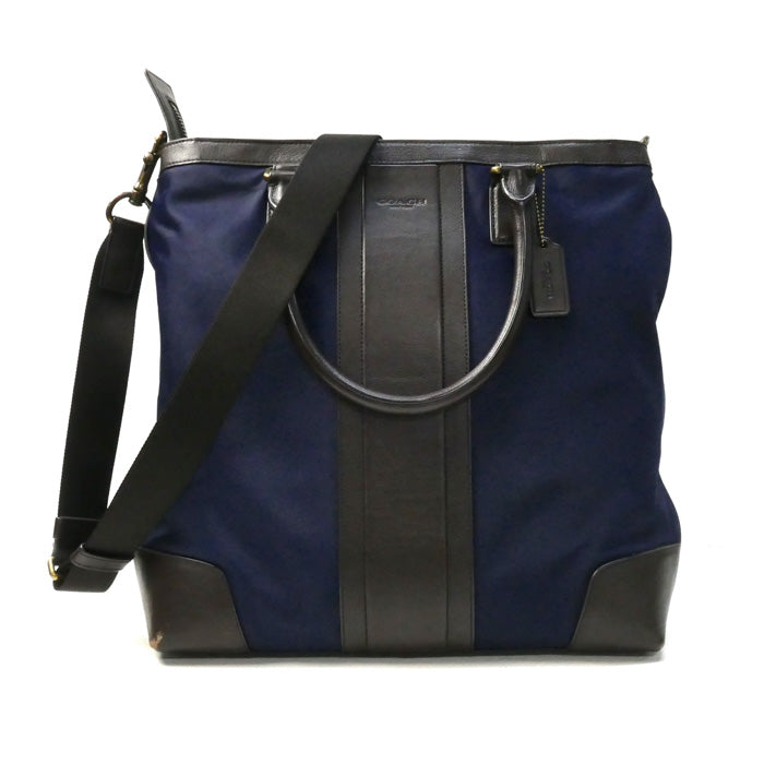 COACH コーチ ボンベ ナイロン ビジネス トート 2Wayショルダーバッグ ネイビー/ブラウン F71546 メンズ【中古】