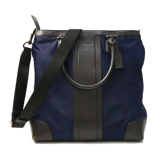 COACH コーチ ボンベ ナイロン ビジネス トート 2Wayショルダーバッグ ネイビー/ブラウン F71546 メンズ【中古】