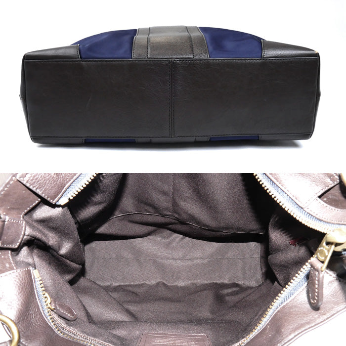 COACH コーチ ボンベ ナイロン ビジネス トート 2Wayショルダーバッグ ネイビー/ブラウン F71546 メンズ【中古】