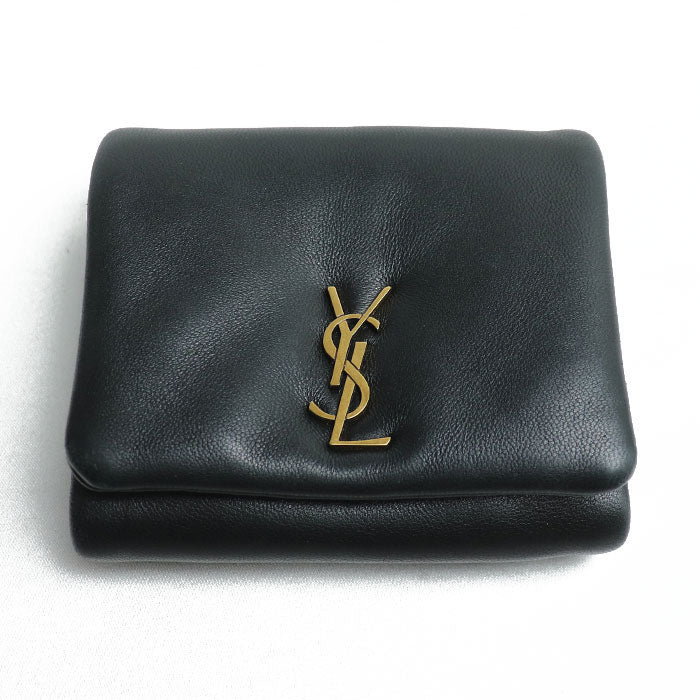 SAINT LAURENT サンローラン カリプソ コンパクトウォレット 三つ折り財布 ブラック 764000AACX71000 レディース【中古】