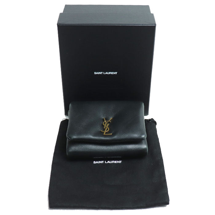 SAINT LAURENT サンローラン カリプソ コンパクトウォレット 三つ折り財布 ブラック 764000AACX71000 レディース【中古】