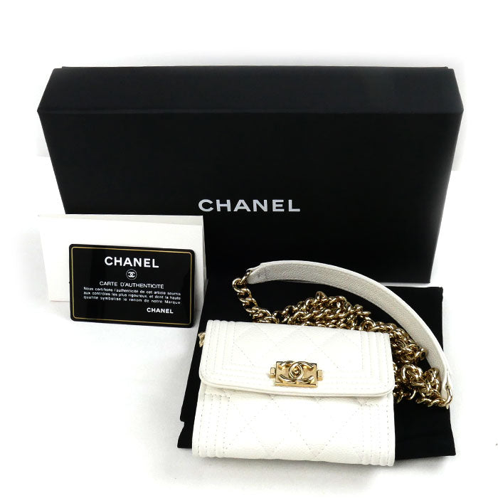 CHANEL シャネル ボーイシャネル ミニ チェーンウォレット ショルダーバッグ ホワイト AP2206 レディース【中古】【美品】
