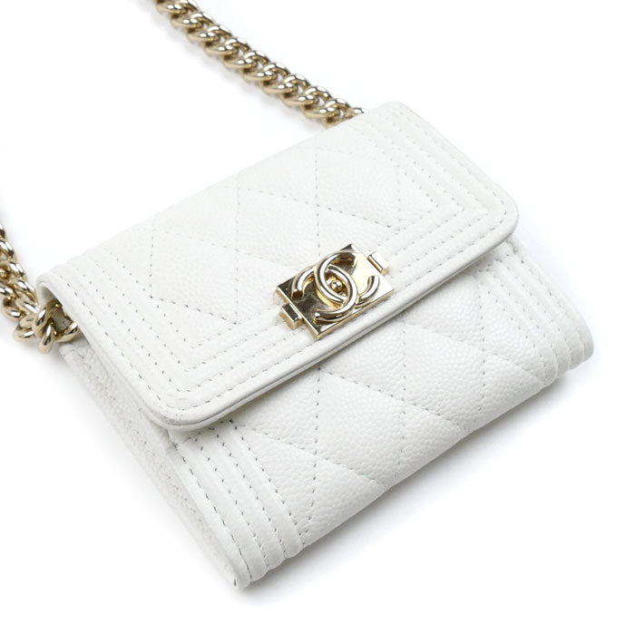 CHANEL シャネル ボーイシャネル ミニ チェーンウォレット ショルダーバッグ ホワイト AP2206 レディース【中古】【美品】