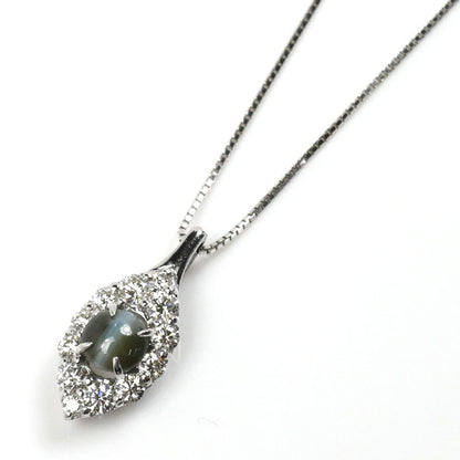 K18WG ホワイトゴールド ネックレス ベネチアン キャッツアイ0.88ct ダイヤモンド0.59ct 3.6g ～45cm フリーチェーン レディース【中古】【美品】