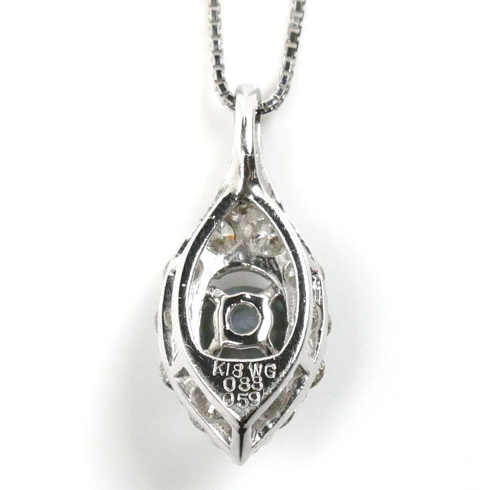 K18WG ホワイトゴールド ネックレス ベネチアン キャッツアイ0.88ct ダイヤモンド0.59ct 3.6g ～45cm フリーチェーン レディース【中古】【美品】