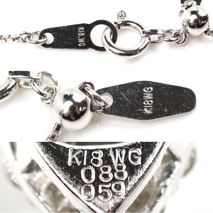 K18WG ホワイトゴールド ネックレス ベネチアン キャッツアイ0.88ct ダイヤモンド0.59ct 3.6g ～45cm フリーチェーン レディース【中古】【美品】