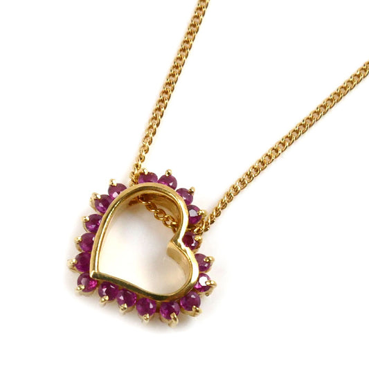 K18YG イエローゴールド ハート ルビー ダイヤ ネックレス ダイヤモンド0.12ct ルビー 2.5g 40cm リバーシブル レディース【中古】