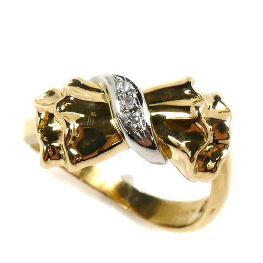 K18YG/Pt900 ダイヤ リボン リング・指輪 ダイヤモンド 7.5号 4.1g レディース【中古】