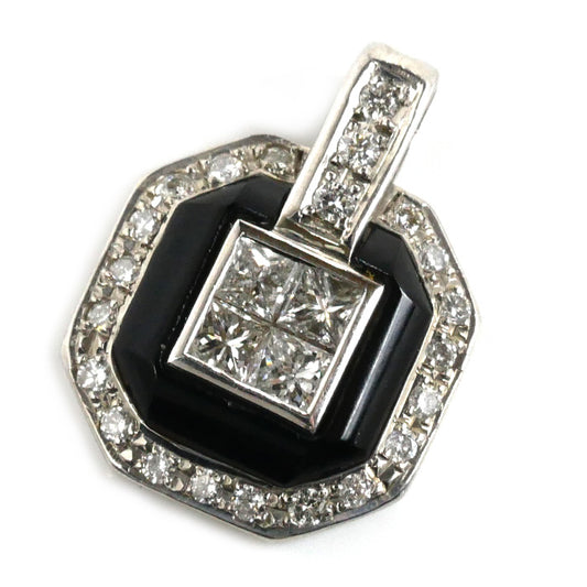 K18WG ホワイトゴールド ダイヤ オニキス ペンダントトップ ダイヤモンド0.73ct オニキス 3.0g レディース【中古】