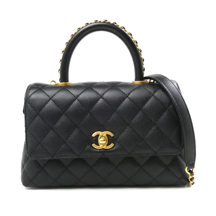 CHANEL シャネル トップハンドル フラップバッグ 2Wayショルダーバッグ ブラック A92990 レディース【中古】【美品】
