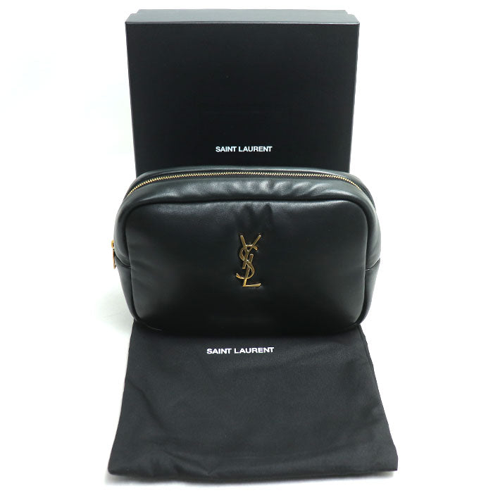 SAINT LAURENT サンローラン カサンドラ コスメポーチ クラッチバッグ ブラック 767101 AACX7 1000 レディース【中古】【美品】