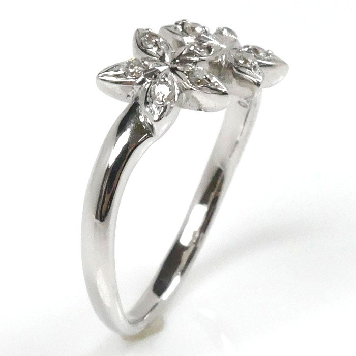 K18WG ホワイトゴールド ダイヤ リング・指輪 ダイヤモンド0.10ct 11号 3.3g フラワーモチーフ レディース【中古】【美品】