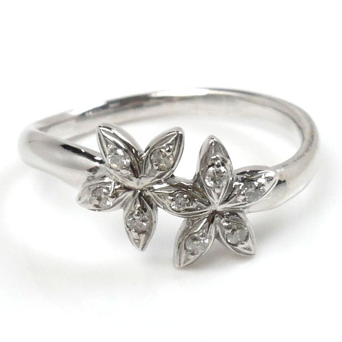 K18WG ホワイトゴールド ダイヤ リング・指輪 ダイヤモンド0.10ct 11号 3.3g フラワーモチーフ レディース【中古】【美品】