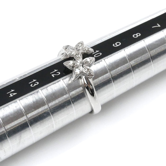 K18WG ホワイトゴールド ダイヤ リング・指輪 ダイヤモンド0.10ct 11号 3.3g フラワーモチーフ レディース【中古】【美品】