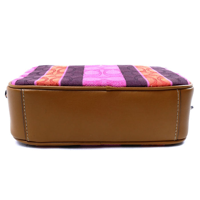 COACH コーチ シグネチャー ストライプ ミニカメラバッグ ショルダーバッグ マルチカラー C4222 ジャガード スムースレザー レディース【中古】