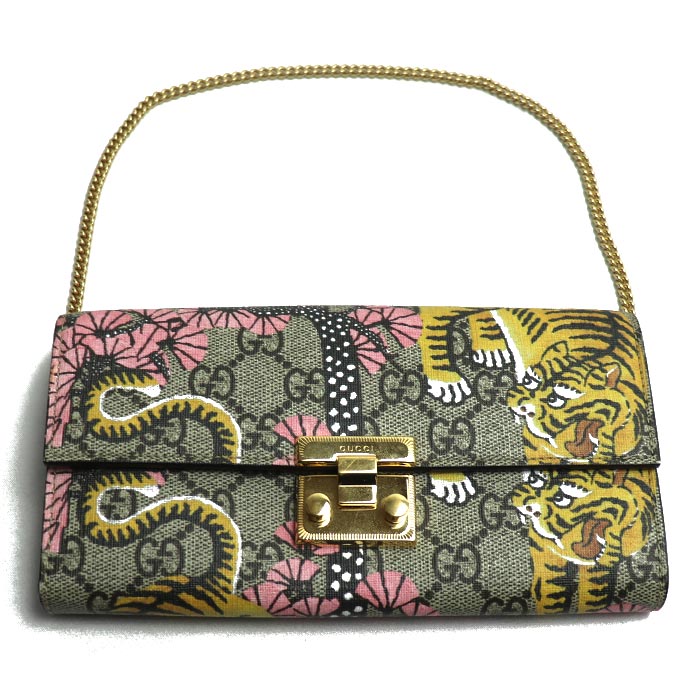 GUCCI グッチ GGスプリーム チェーンウォレット ベンガルトラ/桜柄 長財布 マルチカラー 453506 レディース【中古】【美品】