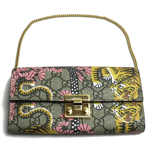 GUCCI グッチ GGスプリーム チェーンウォレット ベンガルトラ/桜柄 長財布 マルチカラー 453506 レディース【中古】【美品】