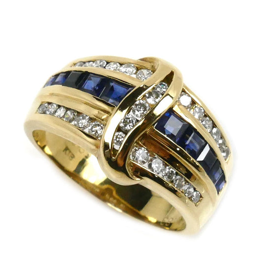 K18YG イエローゴールド サファイア ダイヤ リング・指輪 サファイア0.83ct ダイヤモンド0.39ct 12号 6.0g レディース【中古】