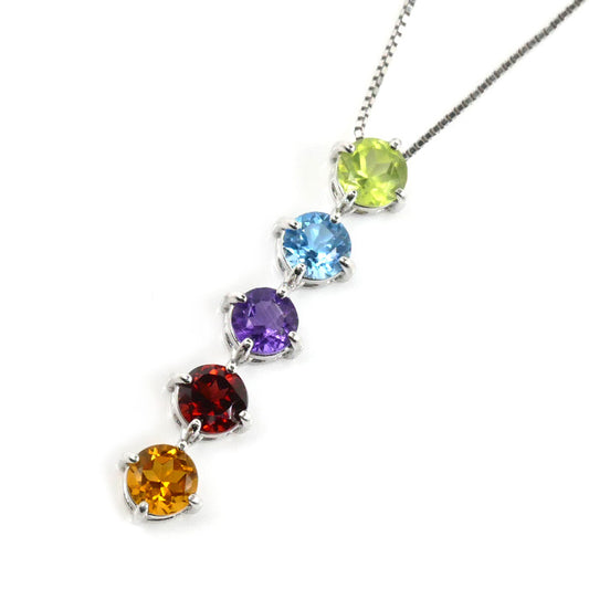 K14WG ホワイトゴールド マルチストーン ネックレス 2.3g 38cm レディース【中古】