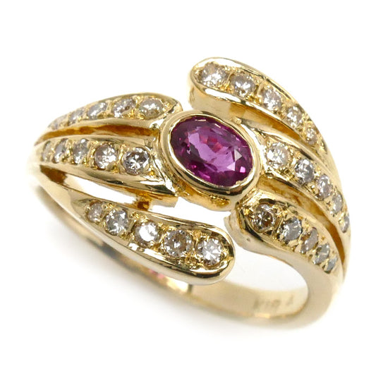 K18YG イエローゴールド ルビー ダイヤ リング・指輪 ルビー ダイヤモンド0.32ct 9号 5.2g レディース【中古】【美品】