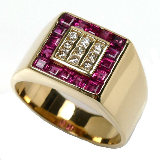 K18YG イエローゴールド ダイヤ ルビー リング・指輪 ルビー1.40ct ダイヤモンド0.17ct 18号 10.0g メンズ【中古】