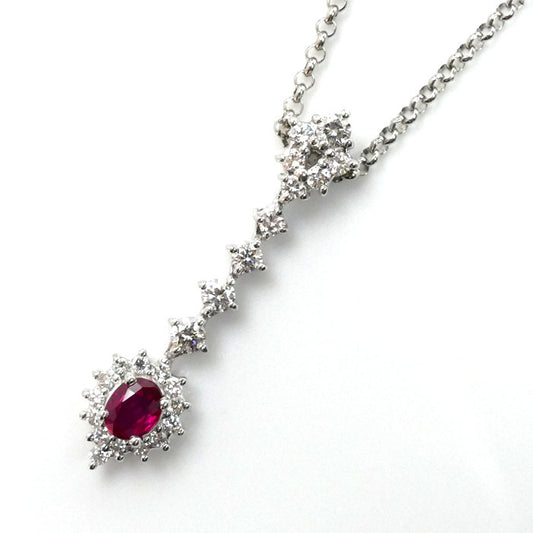Pt900/850 ルビー ダイヤ ネックレス ルビー0.45ct ダイヤモンド0.51ct 6.8g 40cm レディース【中古】