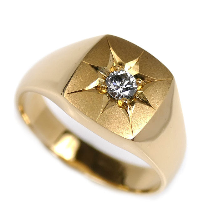 K18YG イエローゴールド 印台 リング・指輪 ダイヤモンド0.21ct 24号 13.0g メンズ【中古】【美品】