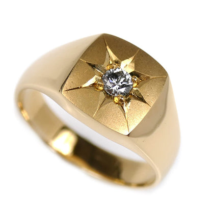 K18YG イエローゴールド 印台 リング・指輪 ダイヤモンド0.21ct 24号 13.0g メンズ【中古】【美品】