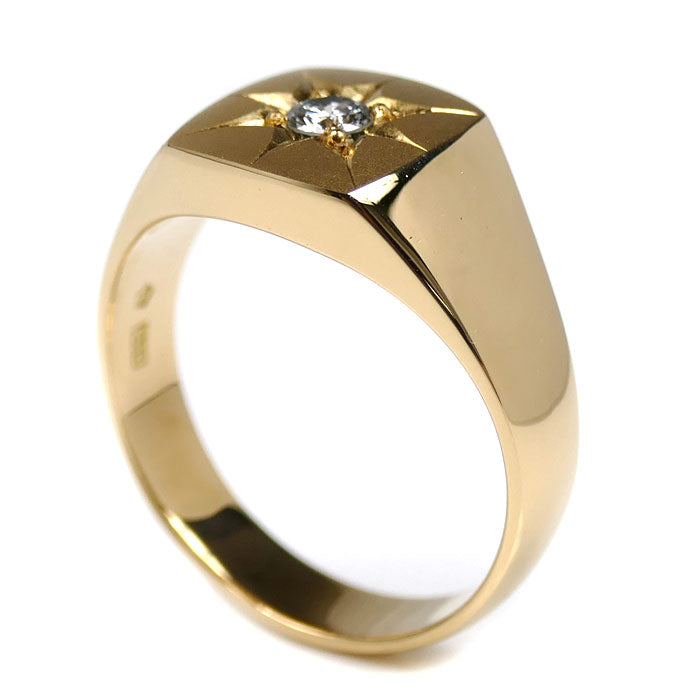 K18YG イエローゴールド 印台 リング・指輪 ダイヤモンド0.21ct 24号 13.0g メンズ【中古】【美品】