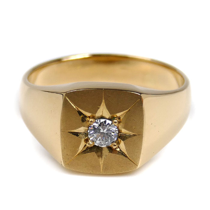 K18YG イエローゴールド 印台 リング・指輪 ダイヤモンド0.21ct 24号 13.0g メンズ【中古】【美品】