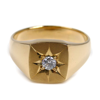 K18YG イエローゴールド 印台 リング・指輪 ダイヤモンド0.21ct 24号 13.0g メンズ【中古】【美品】