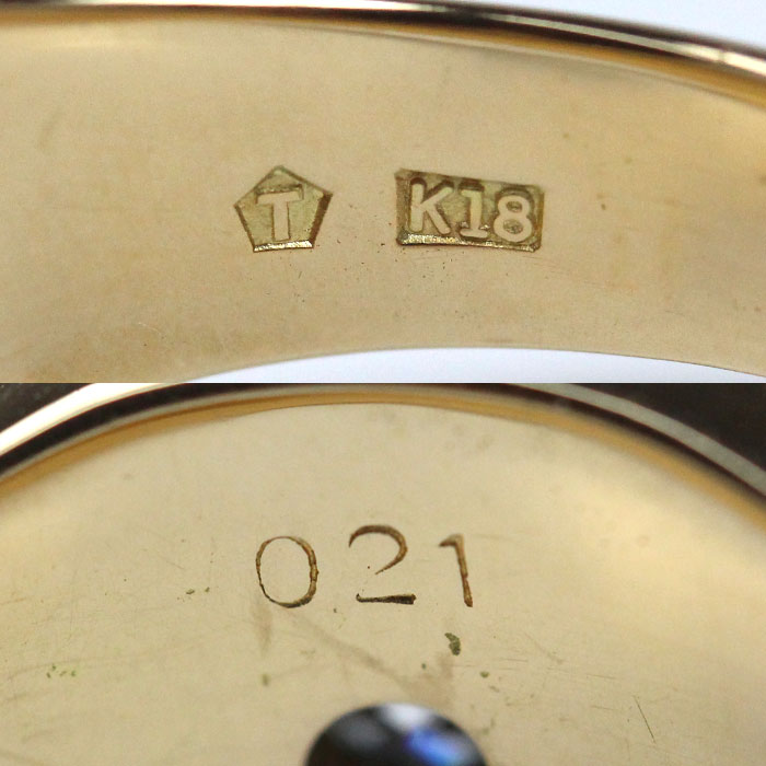 K18YG イエローゴールド 印台 リング・指輪 ダイヤモンド0.21ct 24号 13.0g メンズ【中古】【美品】