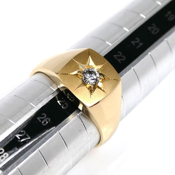 K18YG イエローゴールド 印台 リング・指輪 ダイヤモンド0.21ct 24号 13.0g メンズ【中古】【美品】
