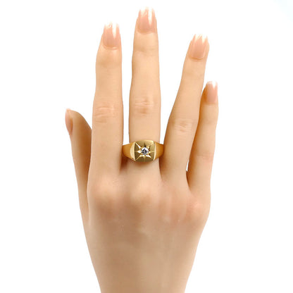 K18YG イエローゴールド 印台 リング・指輪 ダイヤモンド0.21ct 24号 13.0g メンズ【中古】【美品】