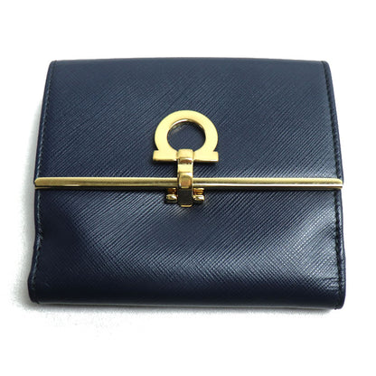 Salvatore Ferragamo サルヴァトーレフェラガモ ガンチーニ 二つ折り財布 ネイビー 224639 レディース【中古】
