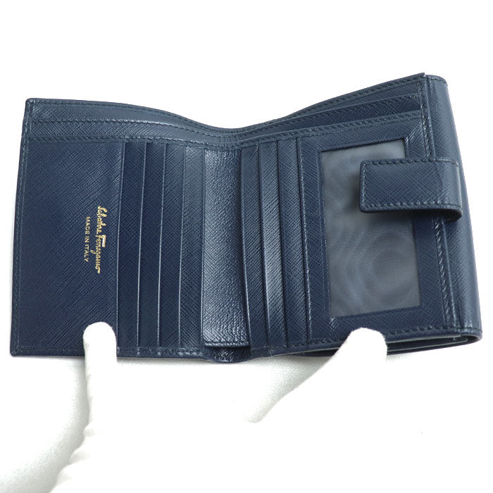 Salvatore Ferragamo サルヴァトーレフェラガモ ガンチーニ 二つ折り財布 ネイビー 224639 レディース【中古】