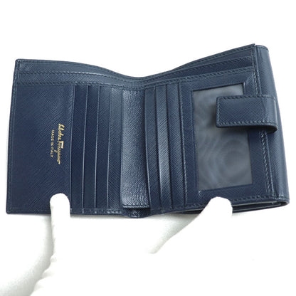 Salvatore Ferragamo サルヴァトーレフェラガモ ガンチーニ 二つ折り財布 ネイビー 224639 レディース【中古】