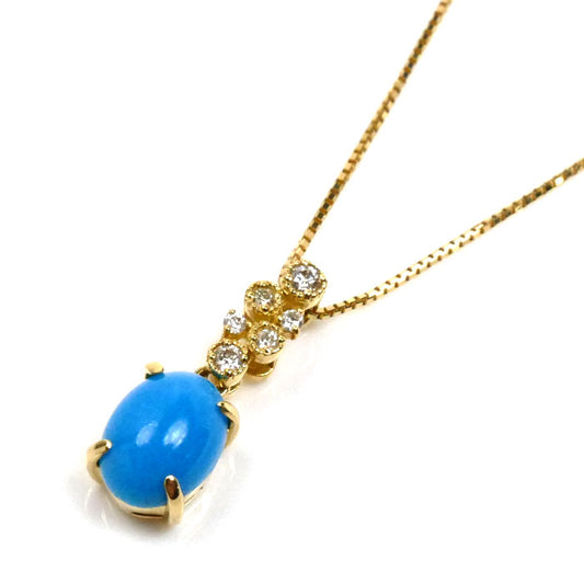 K18YG イエローゴールド トルコ石 ネックレス ベネチアン トルコ石0.98ct ダイヤモンド0.06ct 2.7g ～45cm フリーチェーン レディース【中古】
