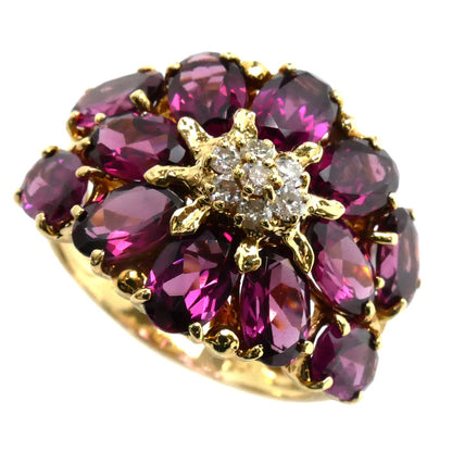 K18YG イエローゴールド リング・指輪 ガーネット ダイヤモンド0.14ct 11号 5.6g レディース【中古】