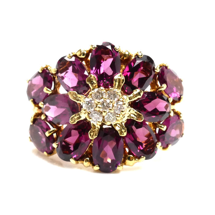 K18YG イエローゴールド リング・指輪 ガーネット ダイヤモンド0.14ct 11号 5.6g レディース【中古】