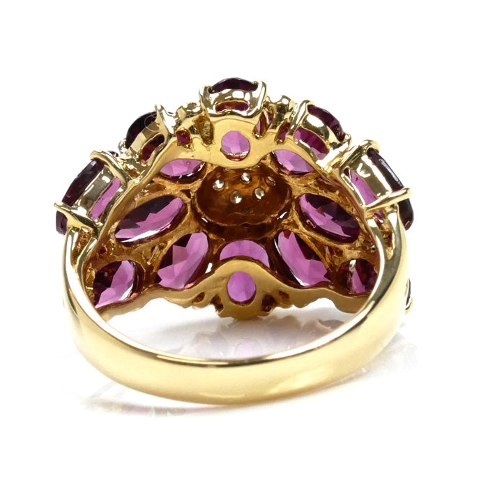 K18YG イエローゴールド リング・指輪 ガーネット ダイヤモンド0.14ct 11号 5.6g レディース【中古】