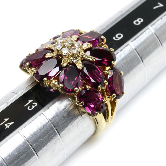 K18YG イエローゴールド リング・指輪 ガーネット ダイヤモンド0.14ct 11号 5.6g レディース【中古】