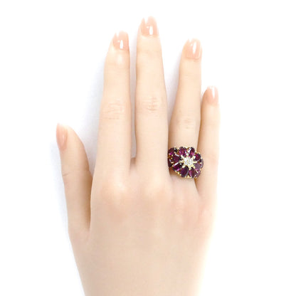 K18YG イエローゴールド リング・指輪 ガーネット ダイヤモンド0.14ct 11号 5.6g レディース【中古】