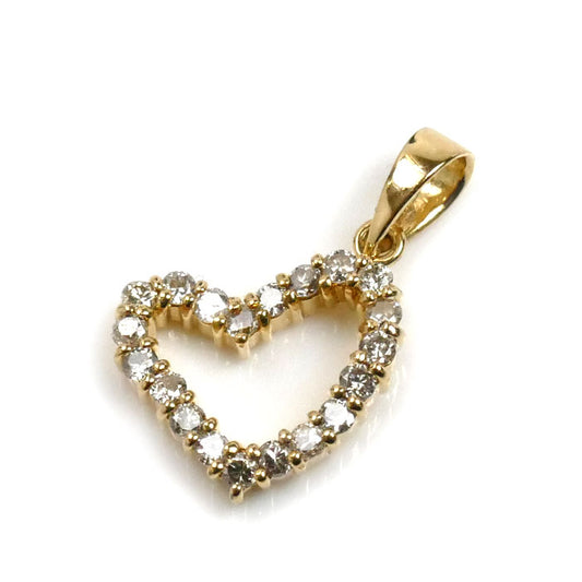 K18YG イエローゴールド ハート ペンダントトップ ダイヤモンド0.31ct 1.1g レディース【中古】